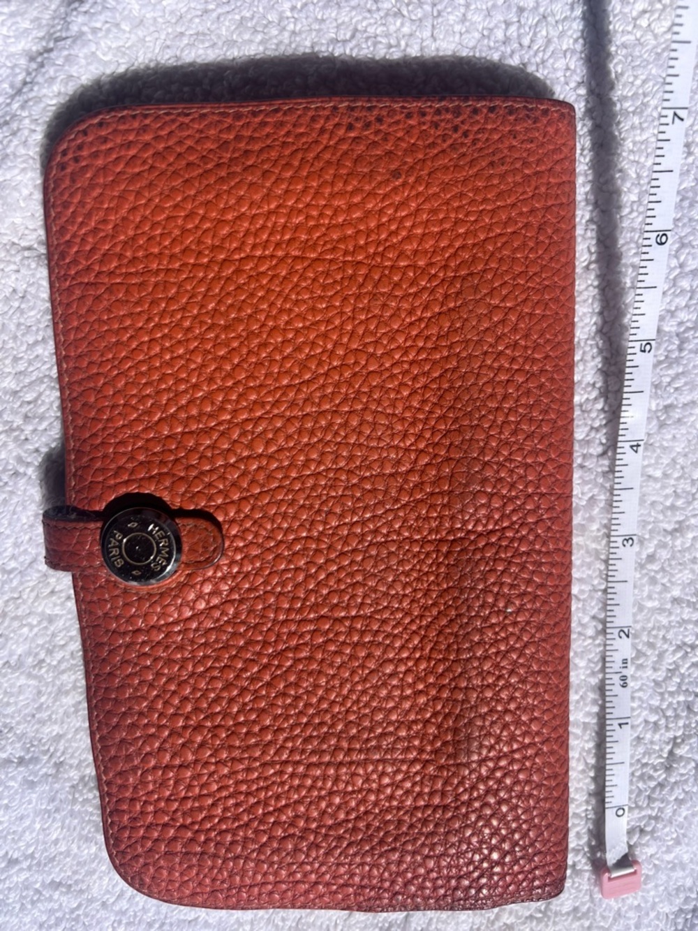Hermes Orange Pebbled Leather Zip Wallet